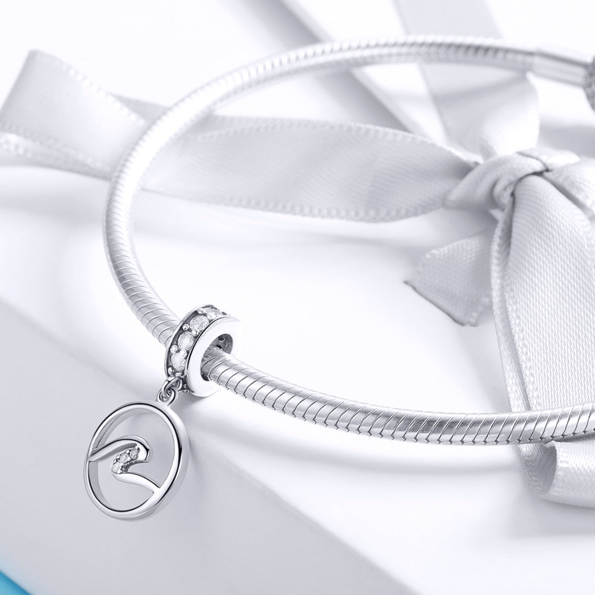 Silver Pendant Dazzling Waves CZ Dangle Charm For Sale - sursenso Pendant