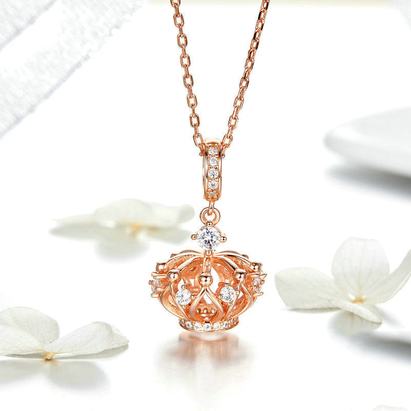 Silver Pendant Rose Gold Princess Crown CZ Dangle Charm For Sale - sursenso Pendant