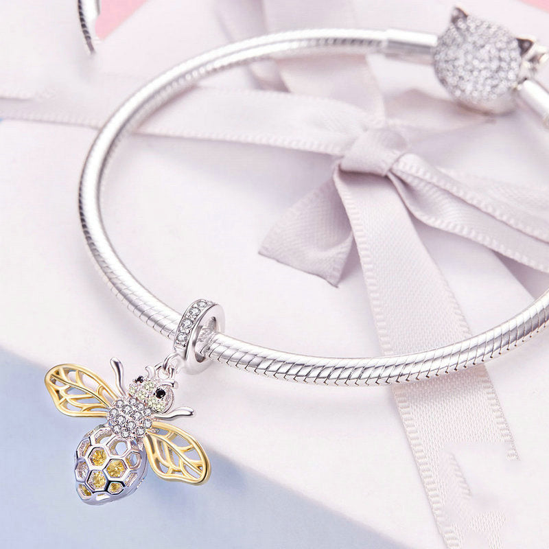 Silver Pendant Clear Zircon Bee CZ Dangle Charm For Sale - sursenso Pendant