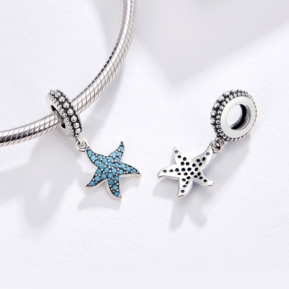 Silver Pendant Creature Ocean Starfish CZ Dangle Charm For Sale - sursenso Pendant