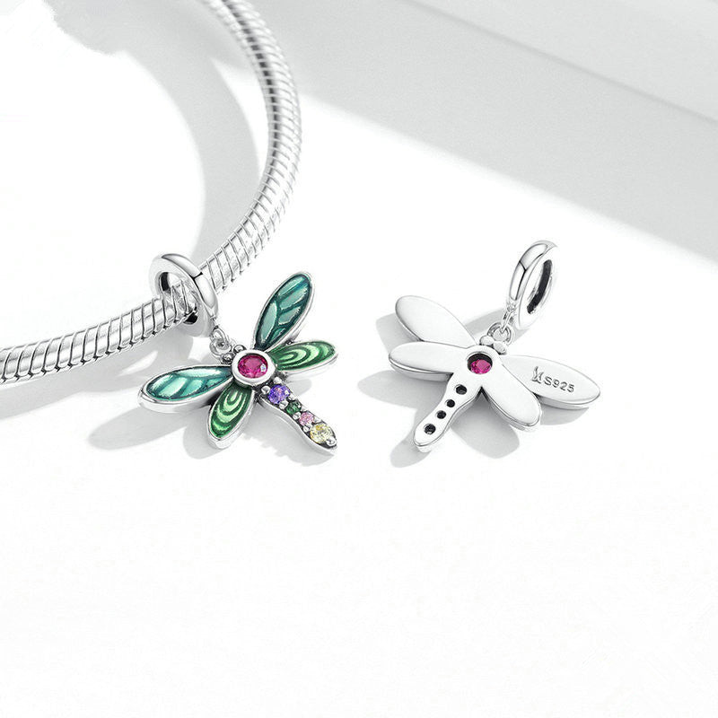 Silver Pendant Vibrant Garden Dragonfly CZ Dangle Charm For Sale - sursenso Pendant