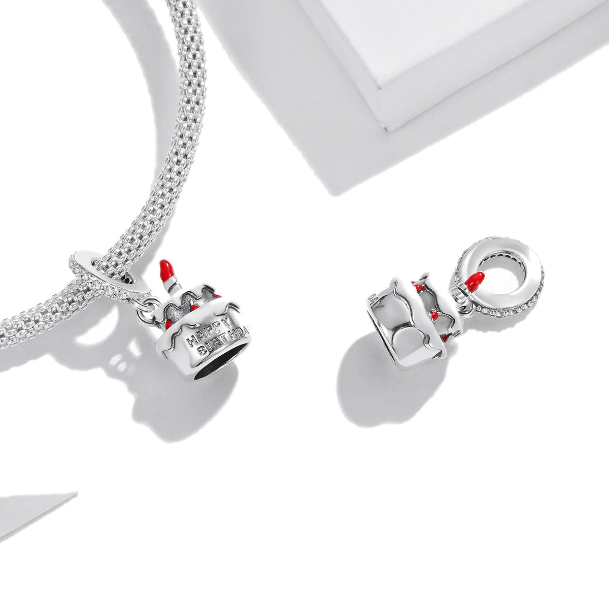 Silver Pendant Happy Birthday Cake CZ Dangle Charm For Sale - sursenso Pendant