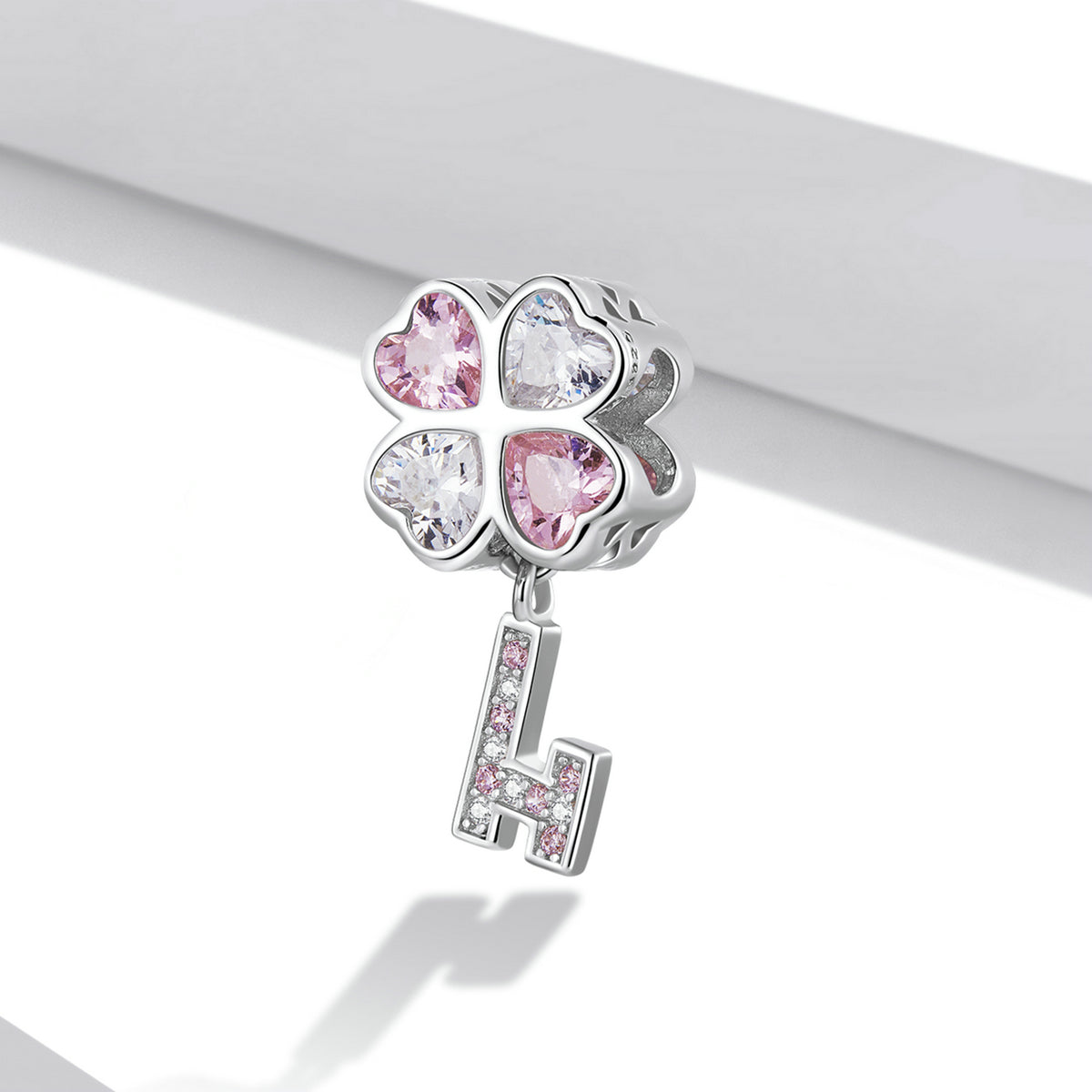 Silver Charm Four Leaf Clover Key CZ Charm For Sale - sursenso Charm
