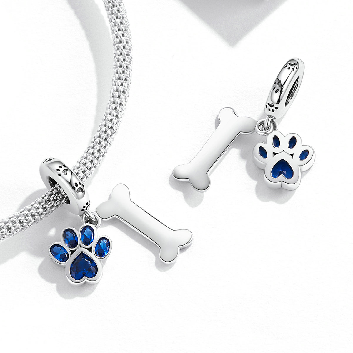 Silver Pendant Dog Paw & Bone CZ Dangle Charm For Sale - sursenso Pendant