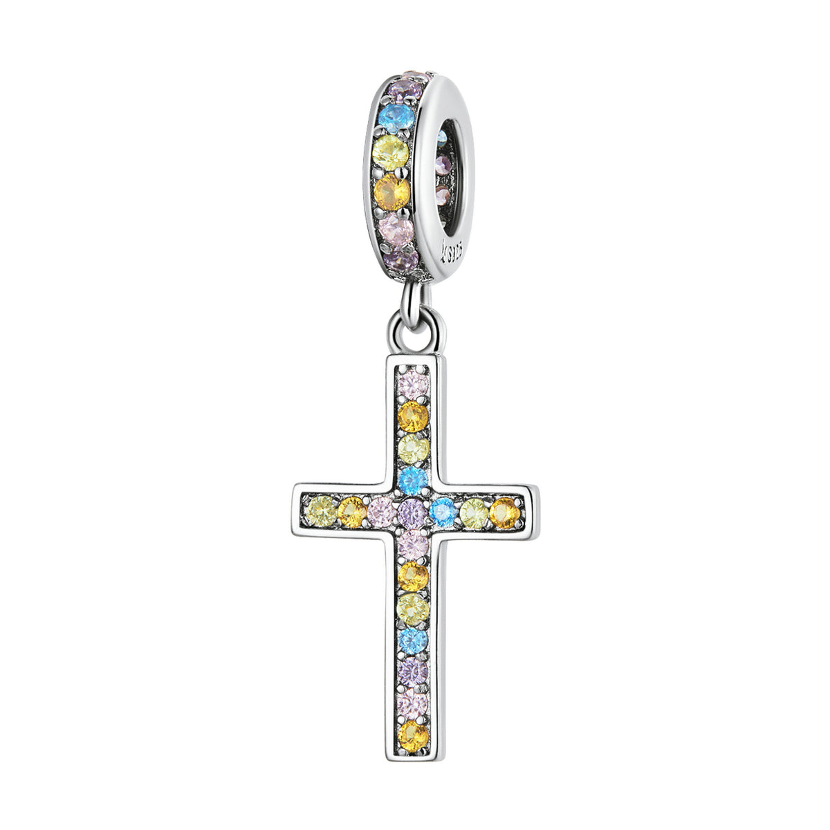 Silver Pendant Rainbow Colorful Cross CZ Dangle Charm For Sale - sursenso Pendant