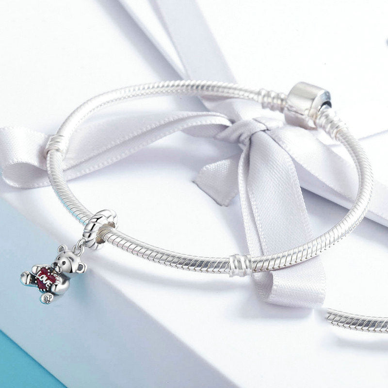 Silver Pendant Little Bear with Love Hug Dangle Charm For Sale - sursenso Pendant