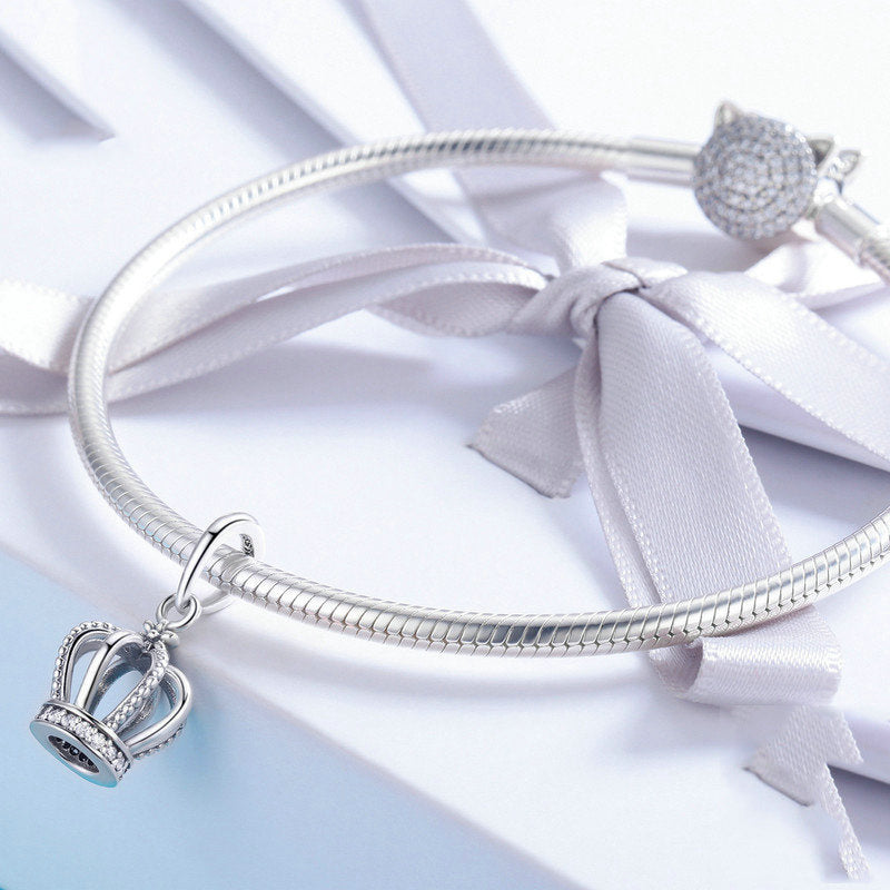 Silver Pendant Princess Crown Clear CZ Dangle Charm For Sale - sursenso Pendant