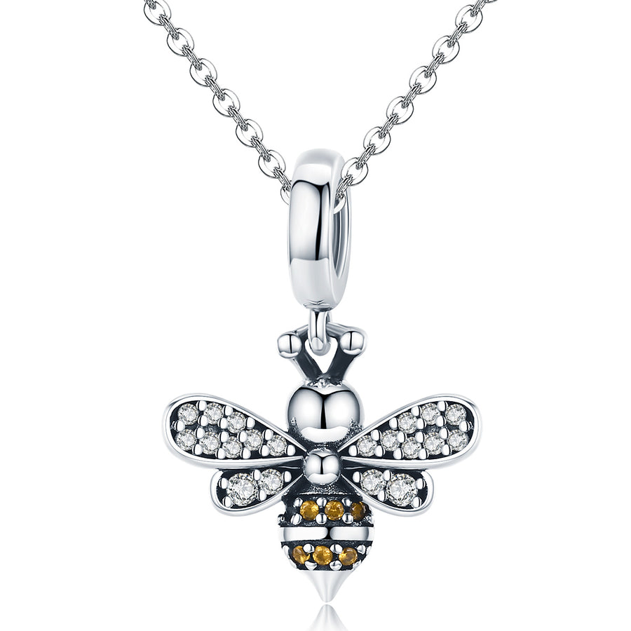 Silver Pendant Sparkling Crystal Bumble Bee CZ Dangle Charm