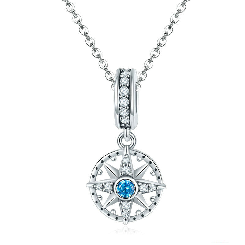 Silver Pendant Sparkling Nautical Compass Star CZ Dangle Charm For Sale - sursenso Pendant