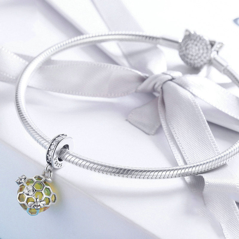 Silver Pendant Honeycomb Bee CZ Dangle Charm For Sale - sursenso Pendant