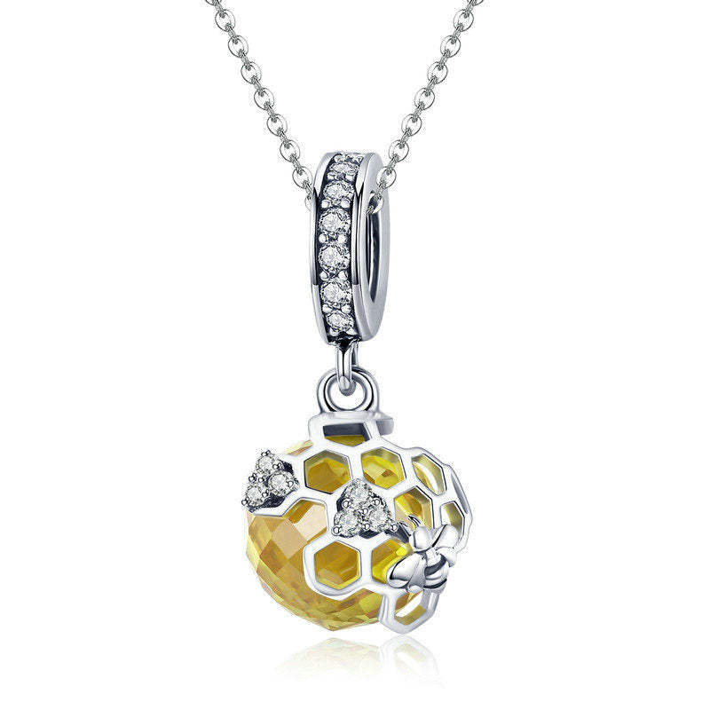 Silver Pendant Honeycomb Bee CZ Dangle Charm For Sale - sursenso Pendant