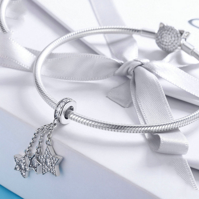 Silver Pendant Sparkling Star Meteor CZ Dangle Charm