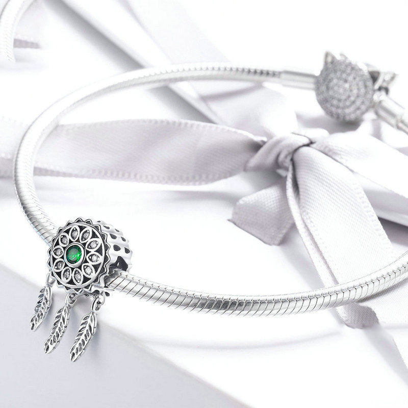 Silver Pendant Happiness Dream Catcher CZ Dangle Charm For Sale - sursenso Pendant