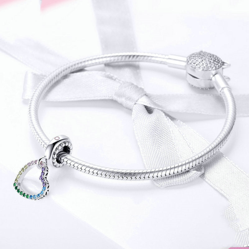 Silver Pendant Romantic Rainbow Heart CZ Dangle Charm For Sale - sursenso Pendant
