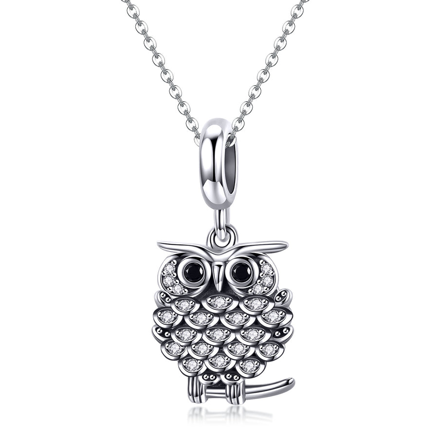 Silver Pendant Lovely Crystal Owl Animal CZ Dangle Charm