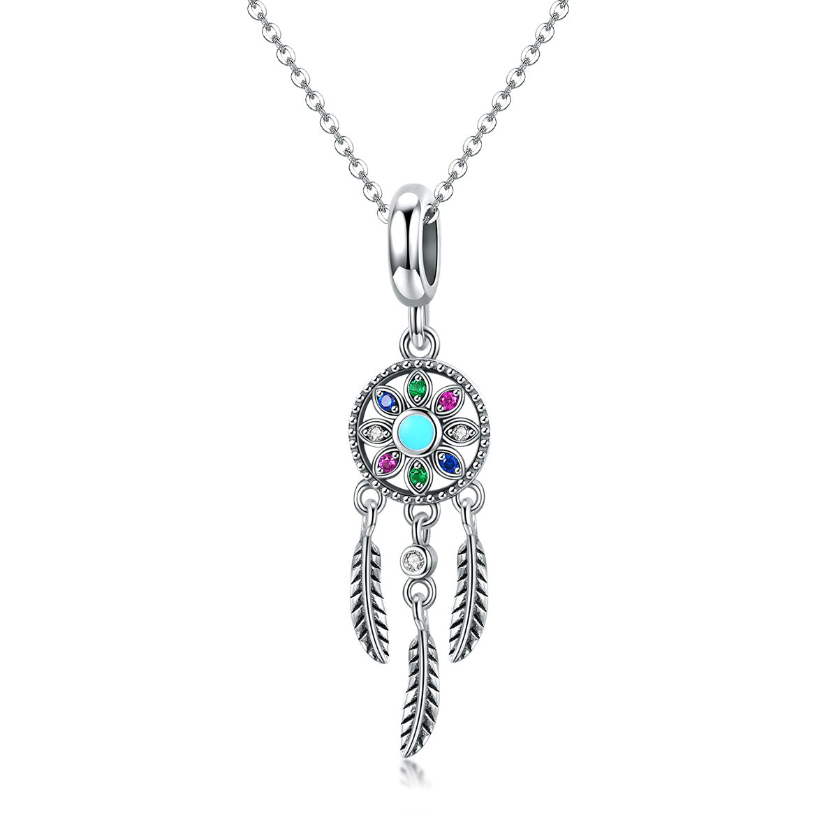 Silver Pendant Bohemian Dream Catcher CZ Dangle Charm For Sale - sursenso Pendant