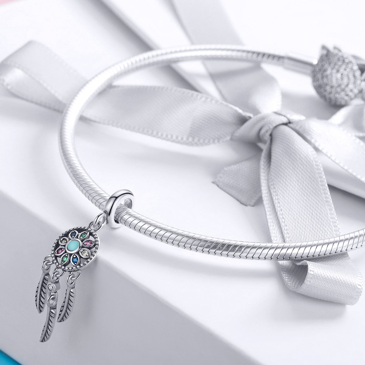 Silver Pendant Bohemian Dream Catcher CZ Dangle Charm For Sale - sursenso Pendant