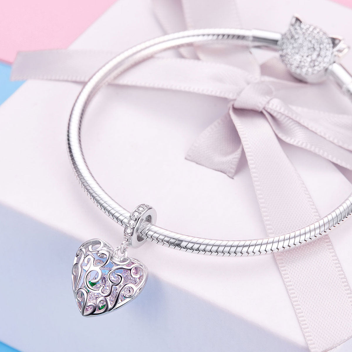 Silver Pendant Colourful Heart CZ Dangle Charm For Sale - sursenso Pendant