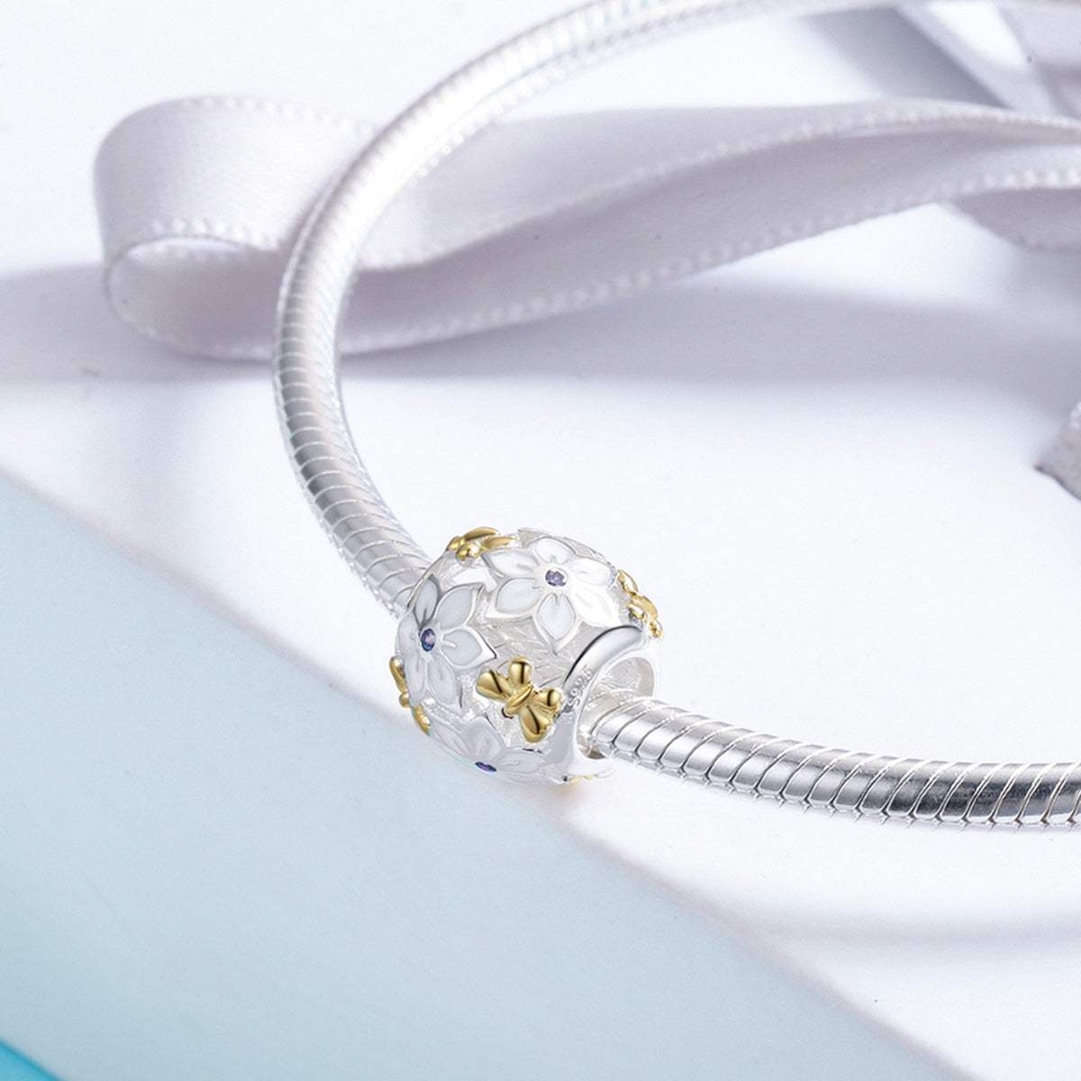 Silver Charm Flowers and Butterflies CZ Charm For Sale - sursenso Charm