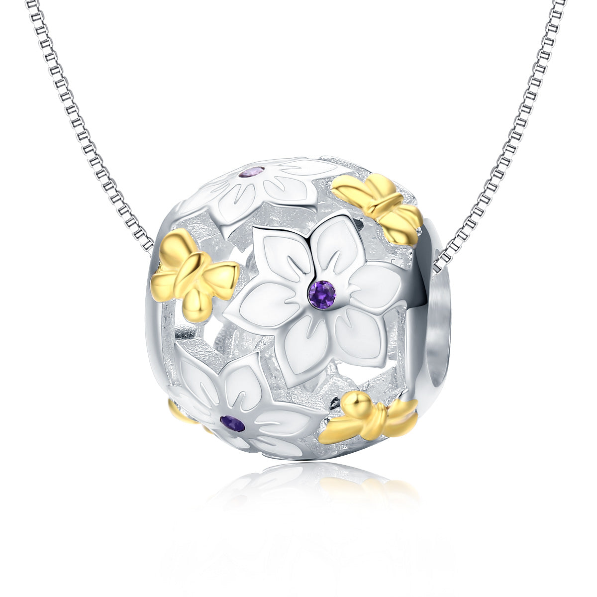 Silver Charm Flowers and Butterflies CZ Charm For Sale - sursenso Charm