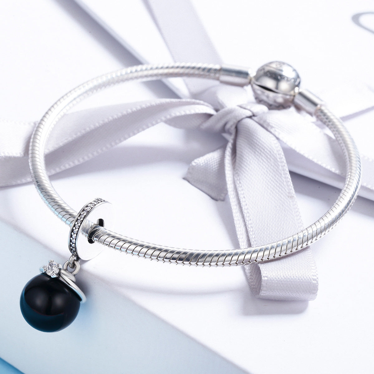 Silver Pendant Black Pearl CZ Dangle Charm For Sale - sursenso Pendant