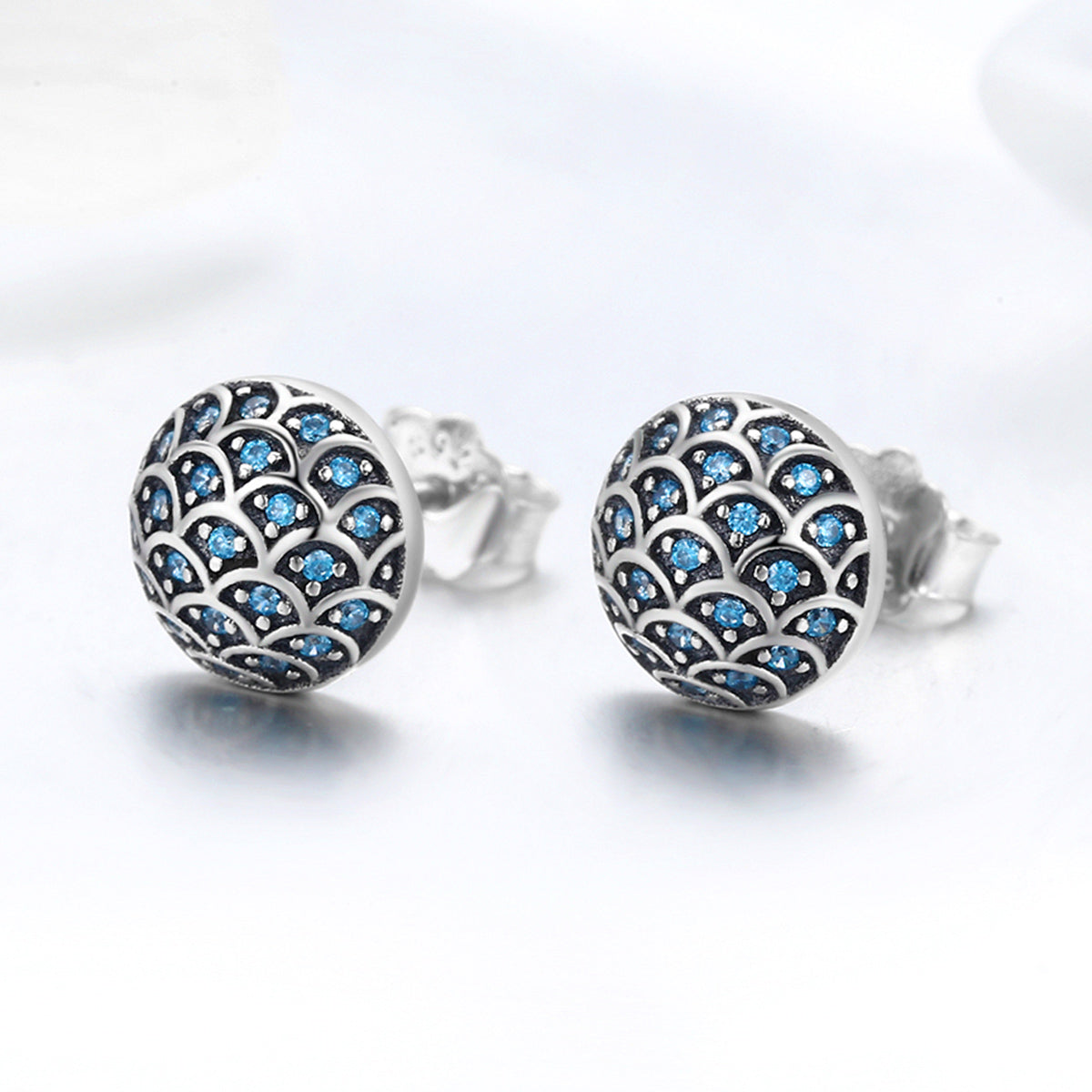 Silver Earrings Brilliant Blue Sea Wave CZ Stud Earrings For Sale - sursenso Earring