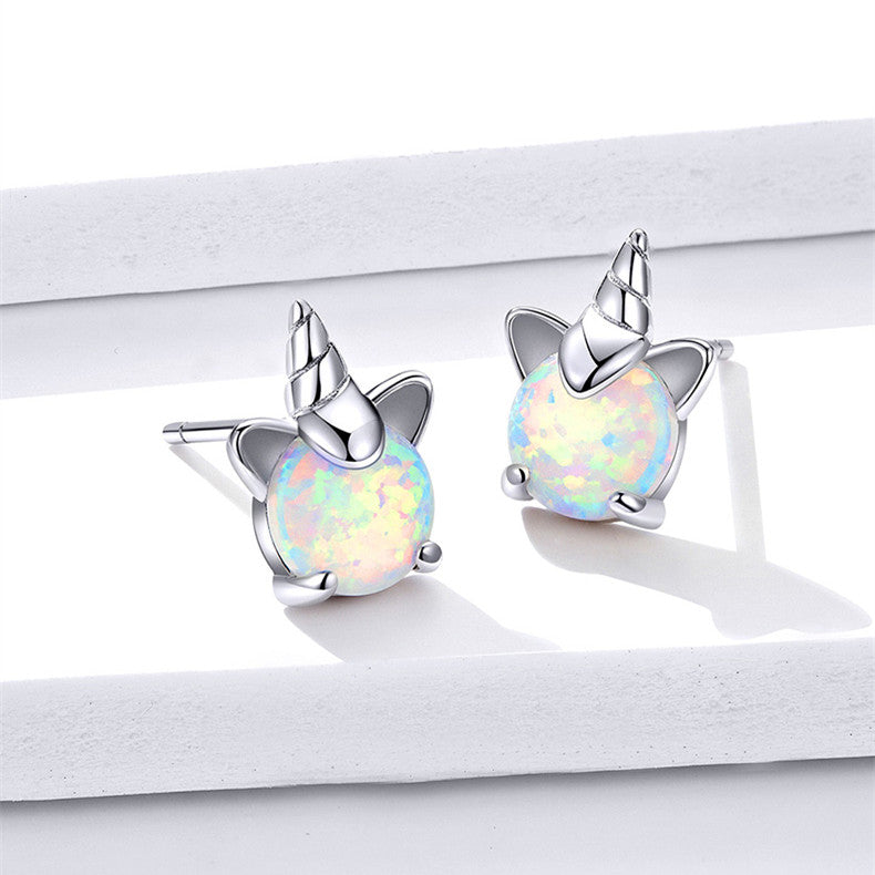 Silver Earrings Lovely Unicorn Opal Stud Earrings For Sale - sursenso Earring