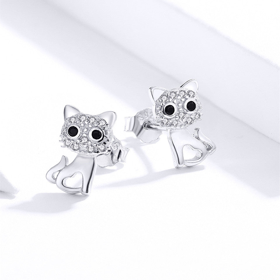 Silver Earrings Brilliant Baby Cat CZ Stud Earrings For Sale - sursenso Earring