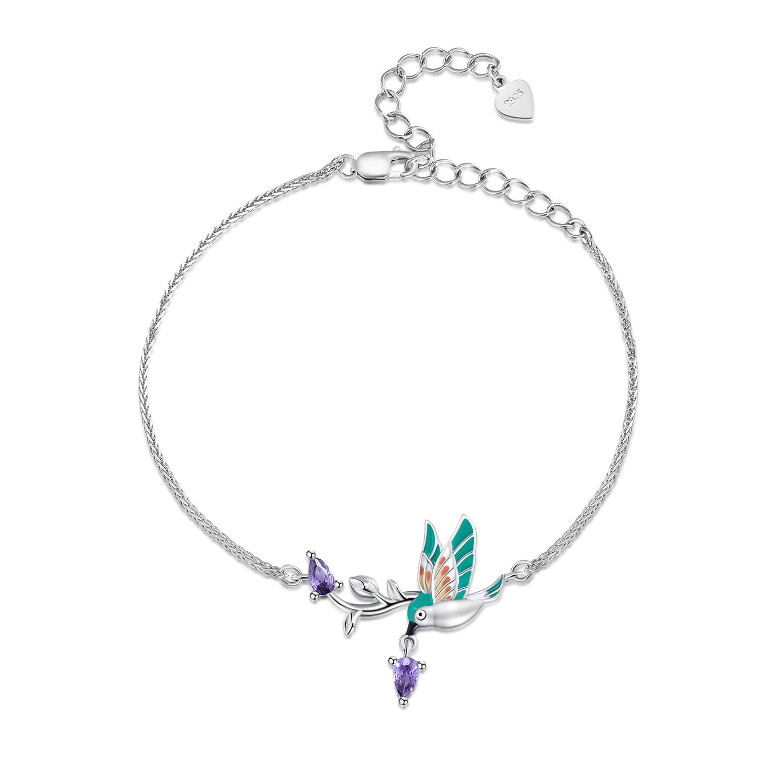 Silver Bracelet Beautiful Kingfisher CZ Adjustable Chain For Sale - sursenso Bracelet
