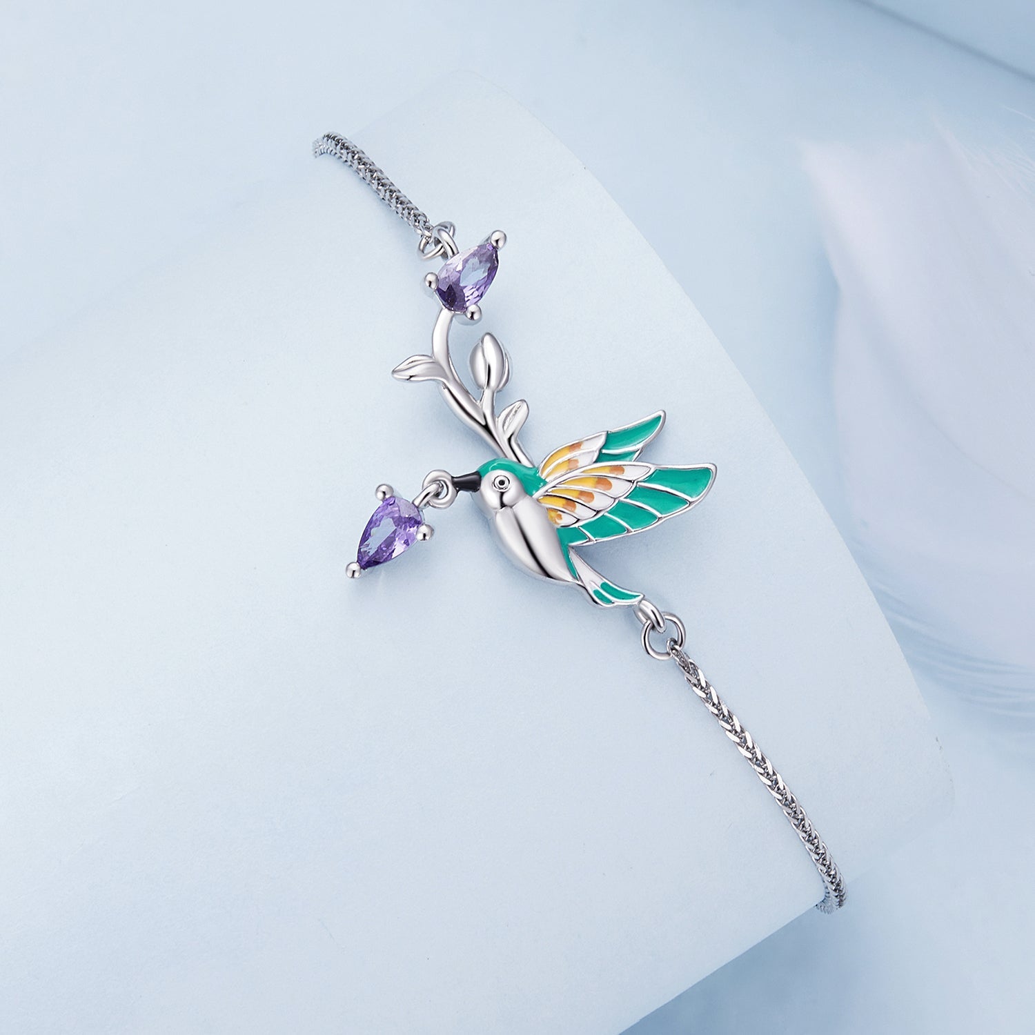 Silver Bracelet Beautiful Kingfisher CZ Adjustable Chain For Sale - sursenso Bracelet