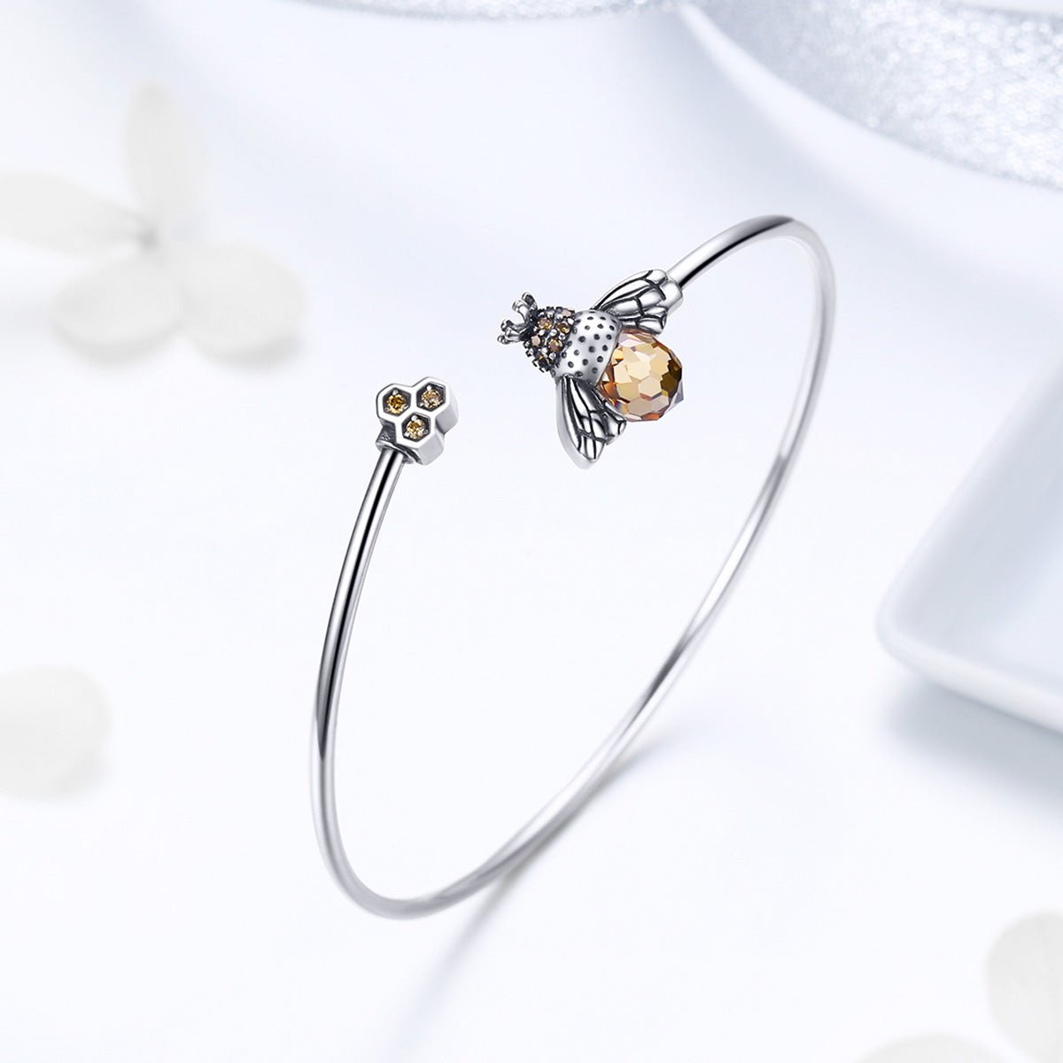 Silver Bracelet Crystal Bee and Honeycomb Bangles For Sale - sursenso Bracelet