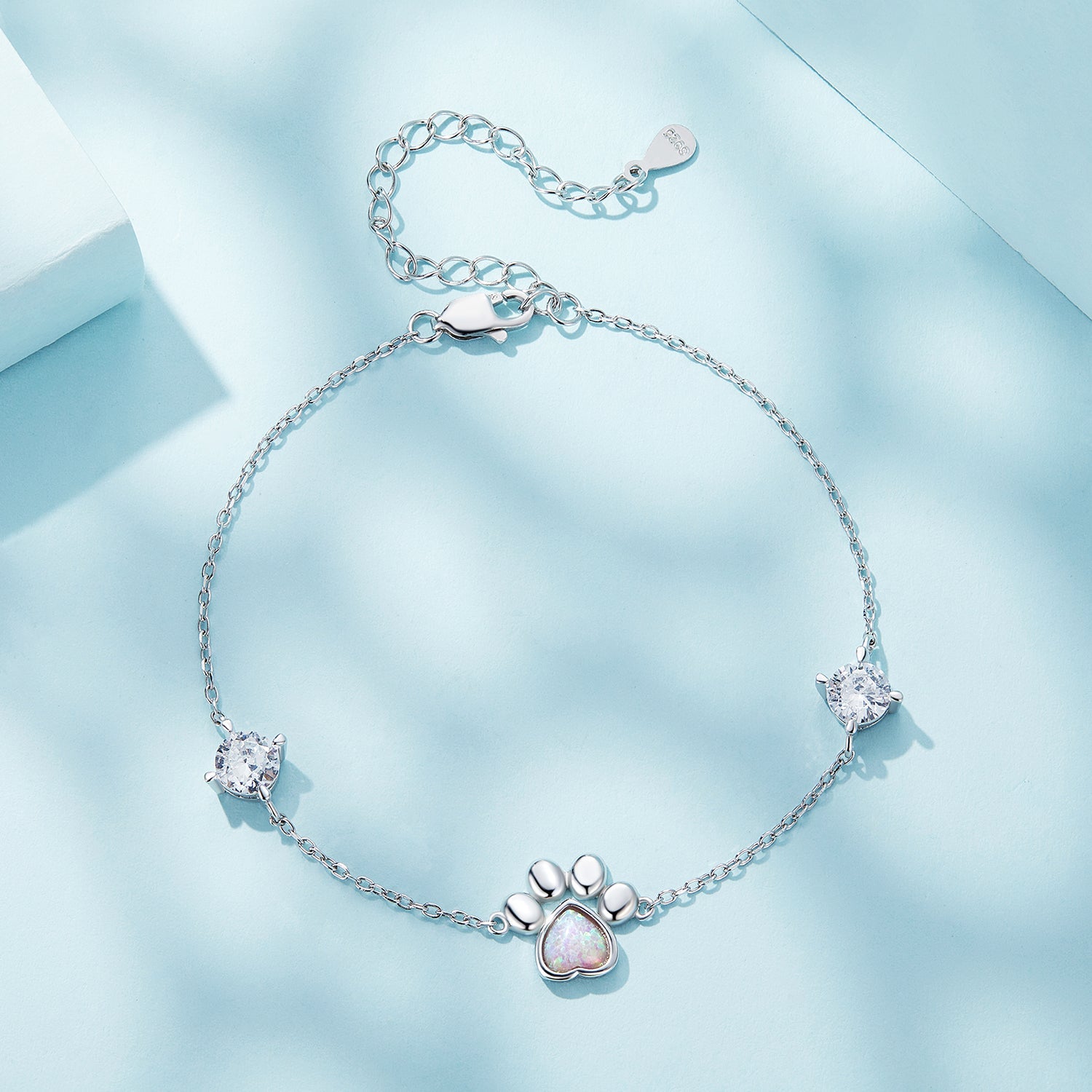 Silver Bracelet Delicate Paw Print CZ Chain Adjustable For Sale - sursenso Bracelet