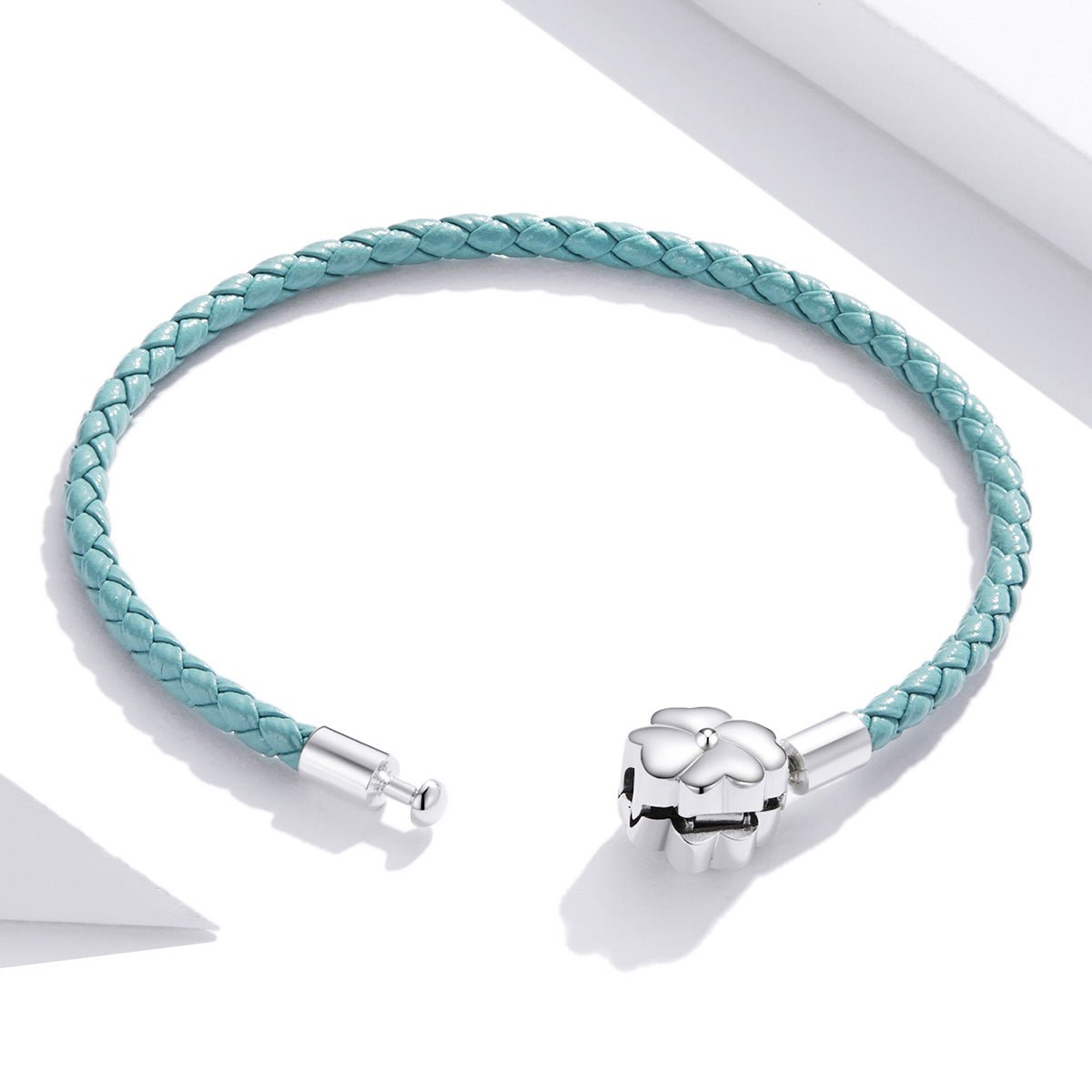 Silver Bracelet Green Gradient Four Leaf Clover Leather Woven Bracelet Clasp Bangle For Sale - sursenso Bracelet