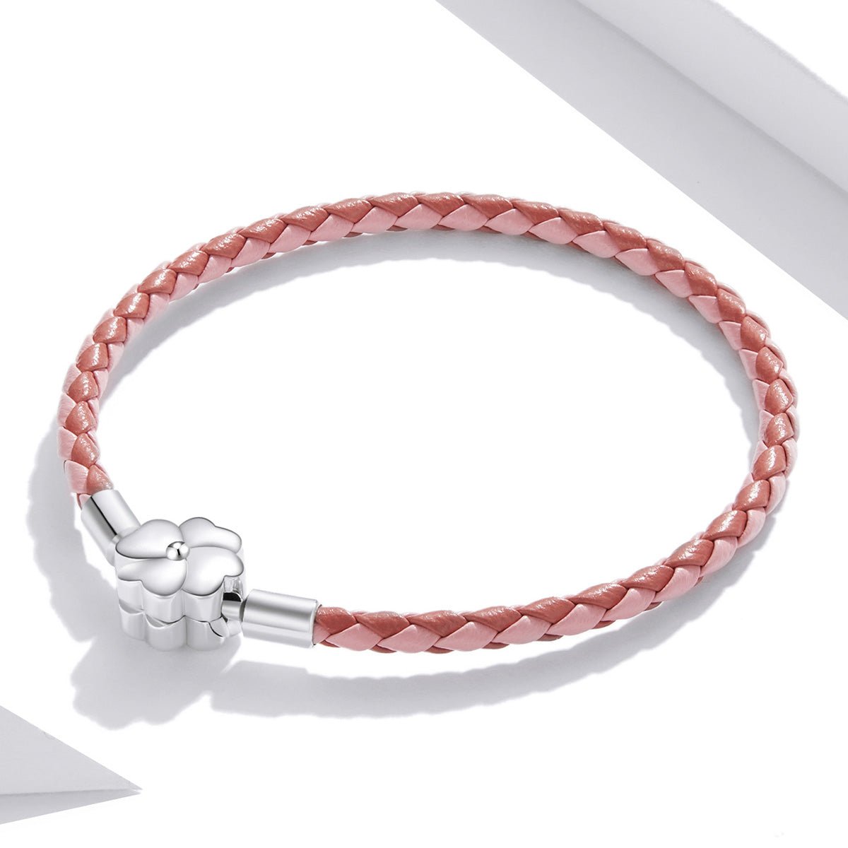 Silver Bracelet Red Gradient Four Leaf Clover Leather Woven Bracelet Clasp Bangle For Sale - sursenso Bracelet