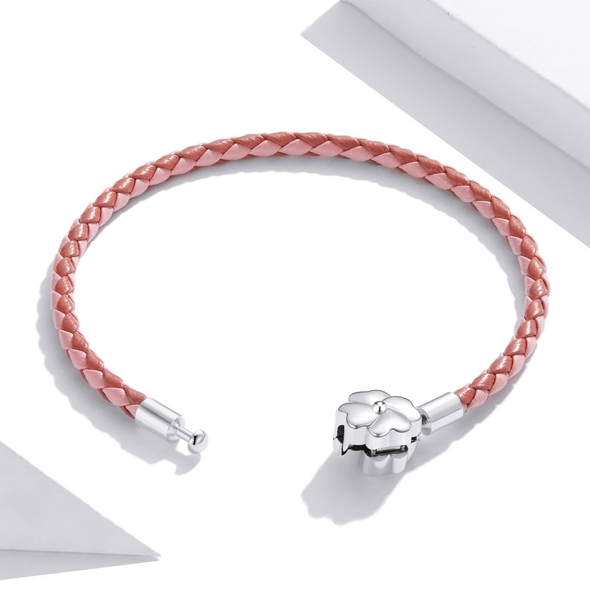 Silver Bracelet Red Gradient Four Leaf Clover Leather Woven Bracelet Clasp Bangle For Sale - sursenso Bracelet
