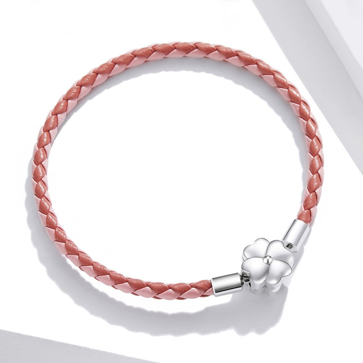 Silver Bracelet Red Gradient Four Leaf Clover Leather Woven Bracelet Clasp Bangle For Sale - sursenso Bracelet