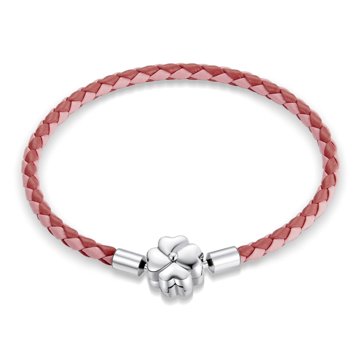 Silver Bracelet Red Gradient Four Leaf Clover Leather Woven Bracelet Clasp Bangle For Sale - sursenso Bracelet