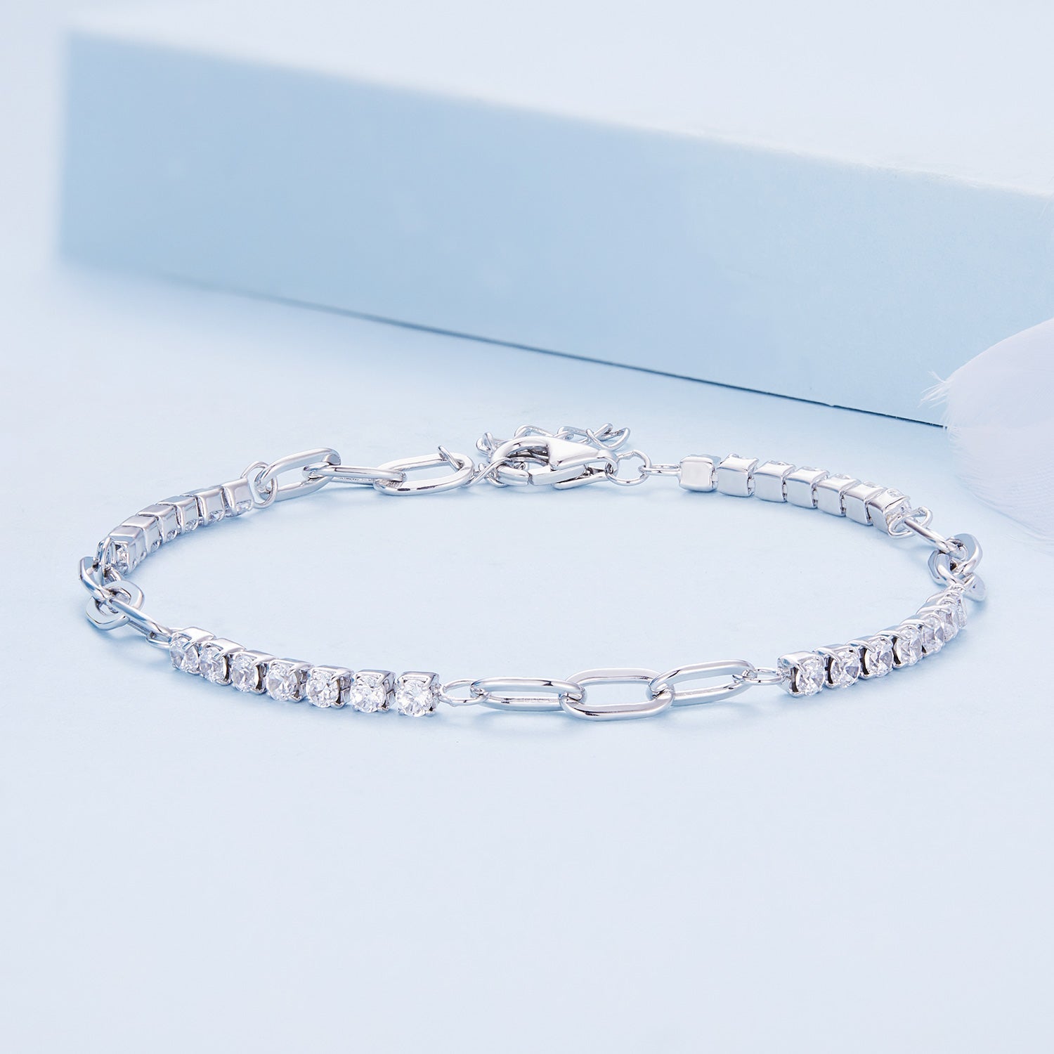 Silver Bracelet Shining Splicing CZ Chain For Sale - sursenso Bracelet