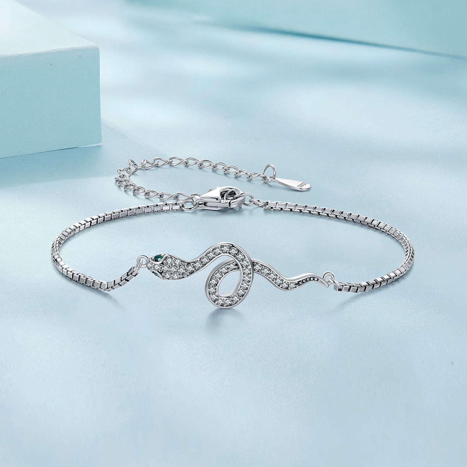 Sterling Silver Bracelet Spirit Serpent CZ Chain Bracelet