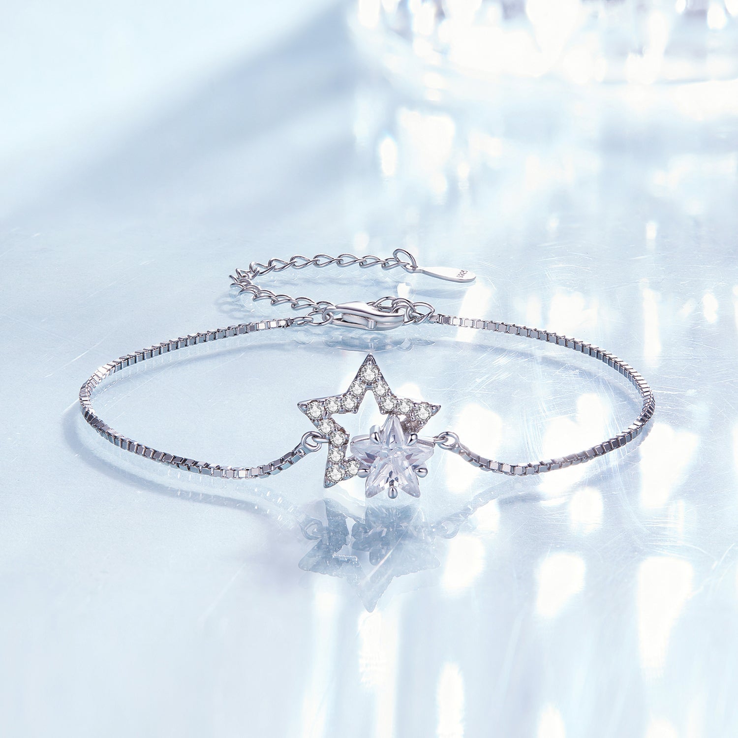 Silver Bracelet Star Within Star CZ Chain For Sale - sursenso Bracelet