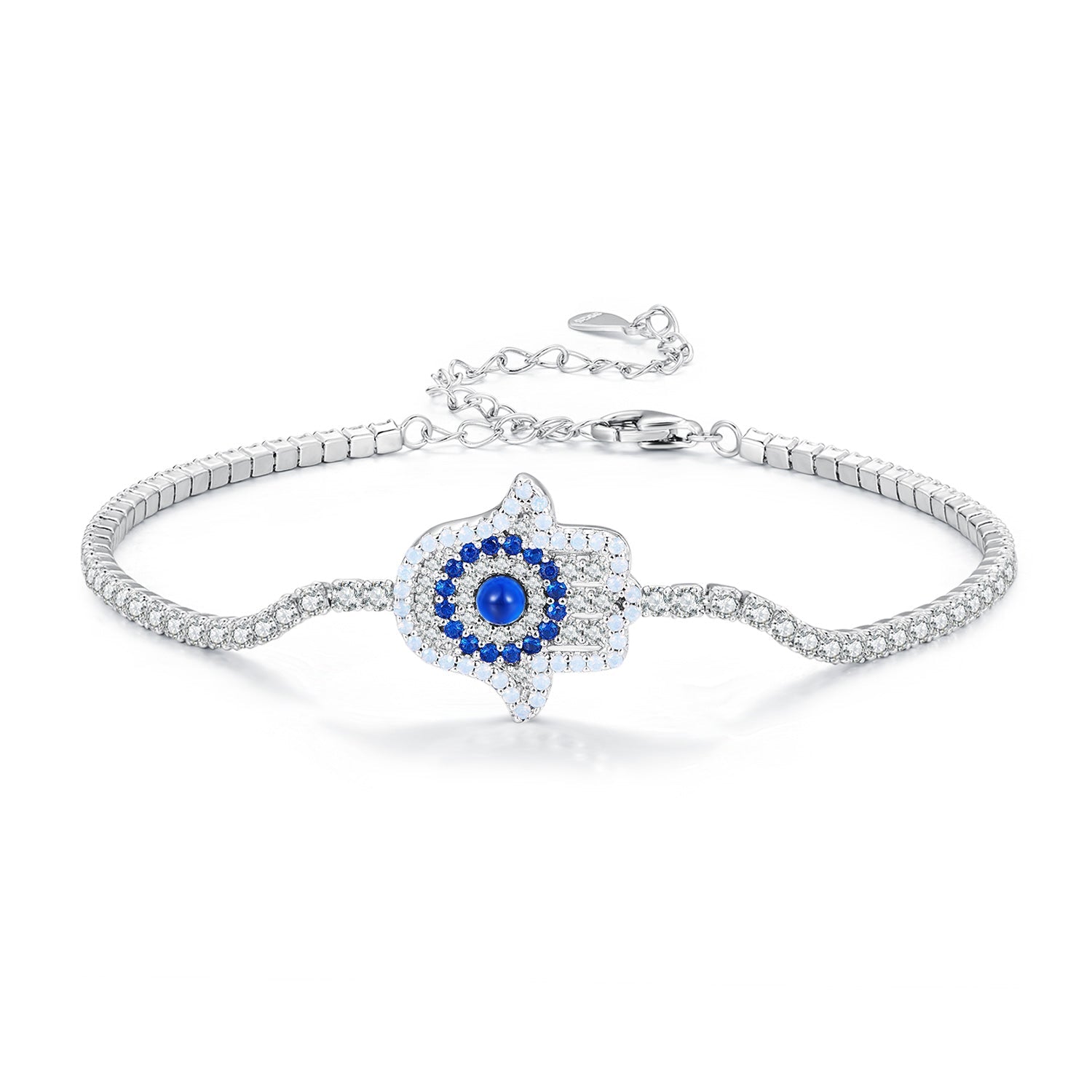 Silver Bracelet The Hand of Fatima and Devil Eye CZ Chain Bracelet For Sale - sursenso Bracelet