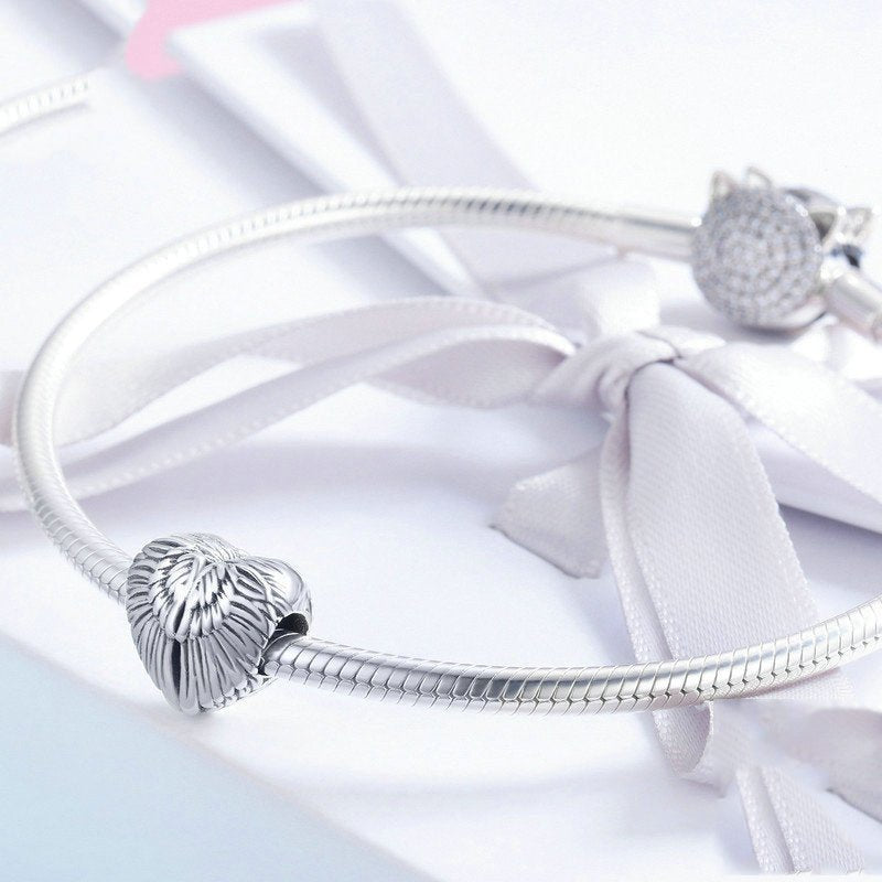 Silver Charm Angel Wings in Heart Charm For Sale - sursenso Charm