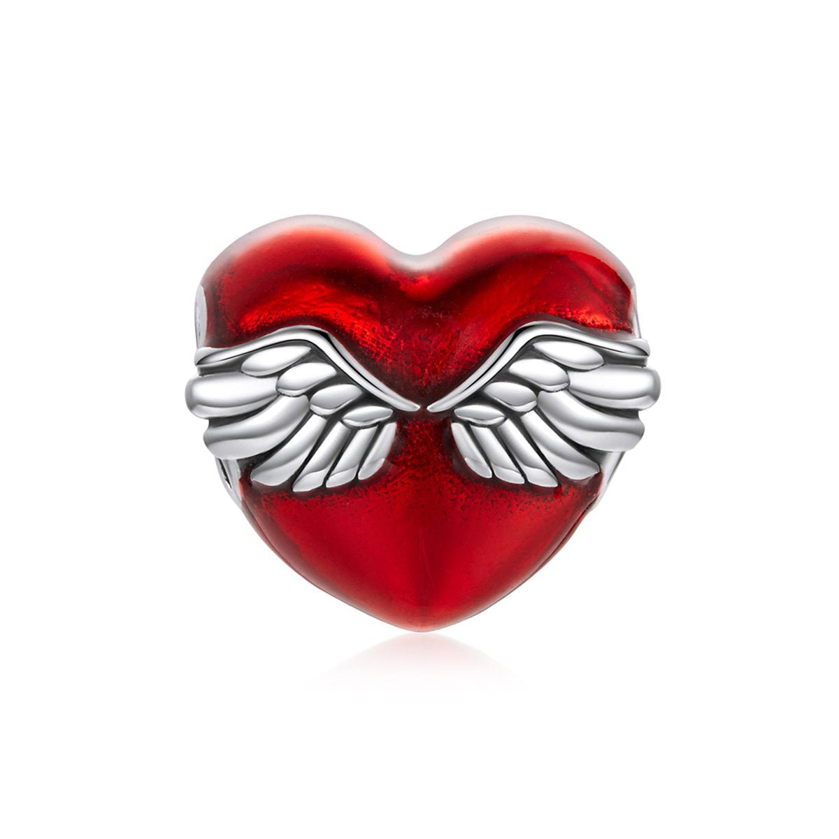 Silver Charm Angel's Wings Embrace of Red Love Heart Charm For Sale - sursenso Charm