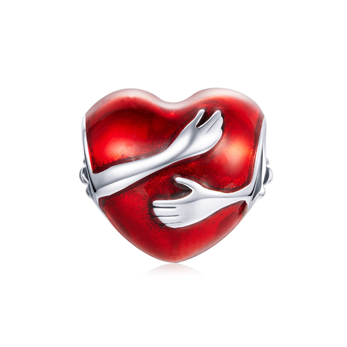 Silver Charm Angel's Wings Embrace of Red Love Heart Charm For Sale - sursenso Charm