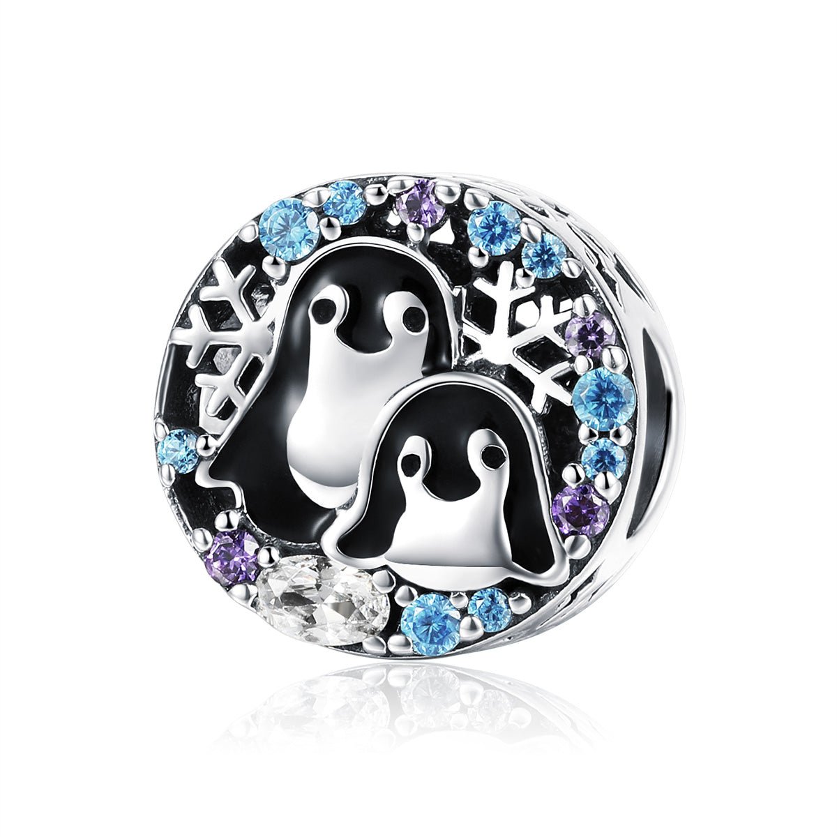 Silver Charm Animal Penguin Family CZ Charm For Sale - sursenso Charm