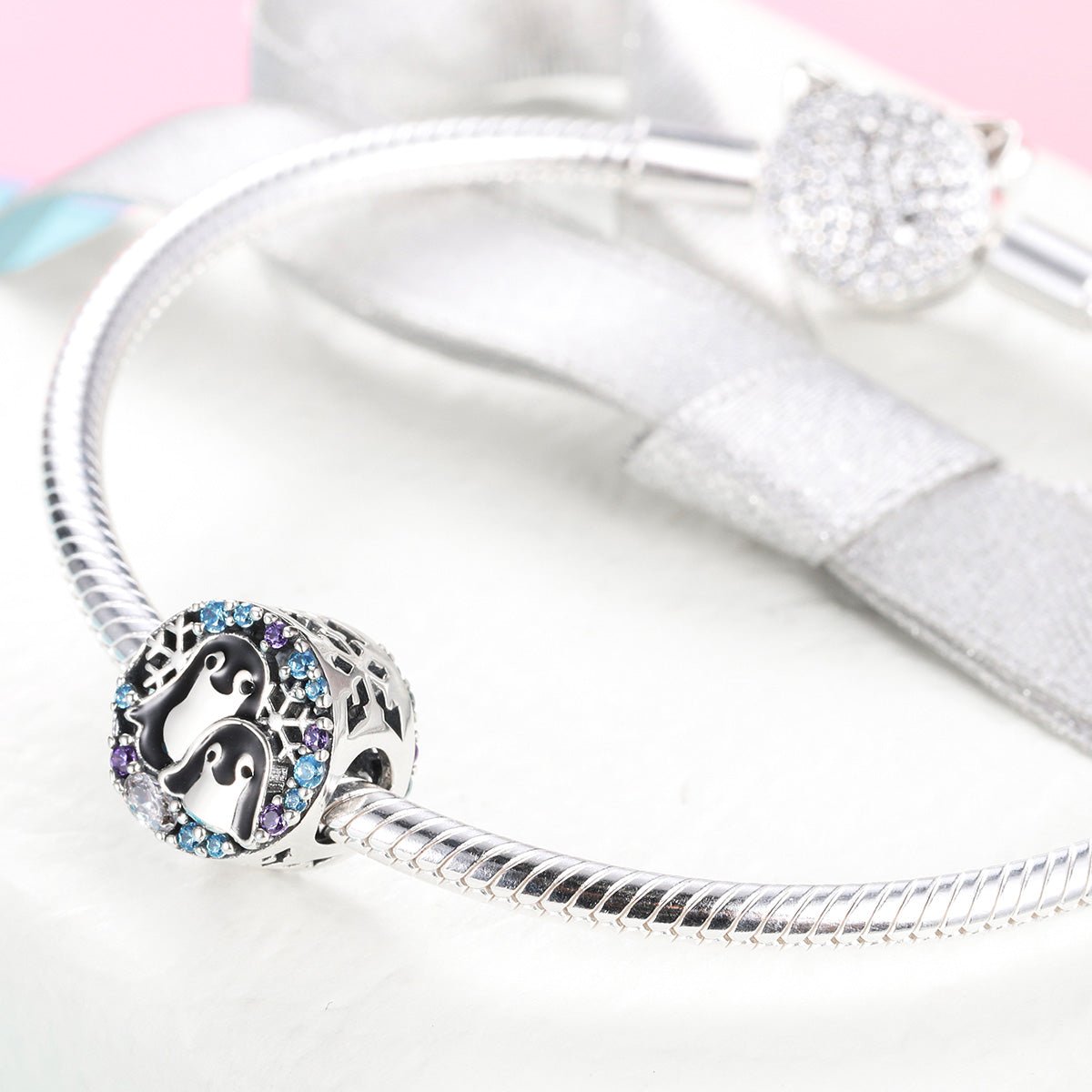 Silver Charm Animal Penguin Family CZ Charm For Sale - sursenso Charm