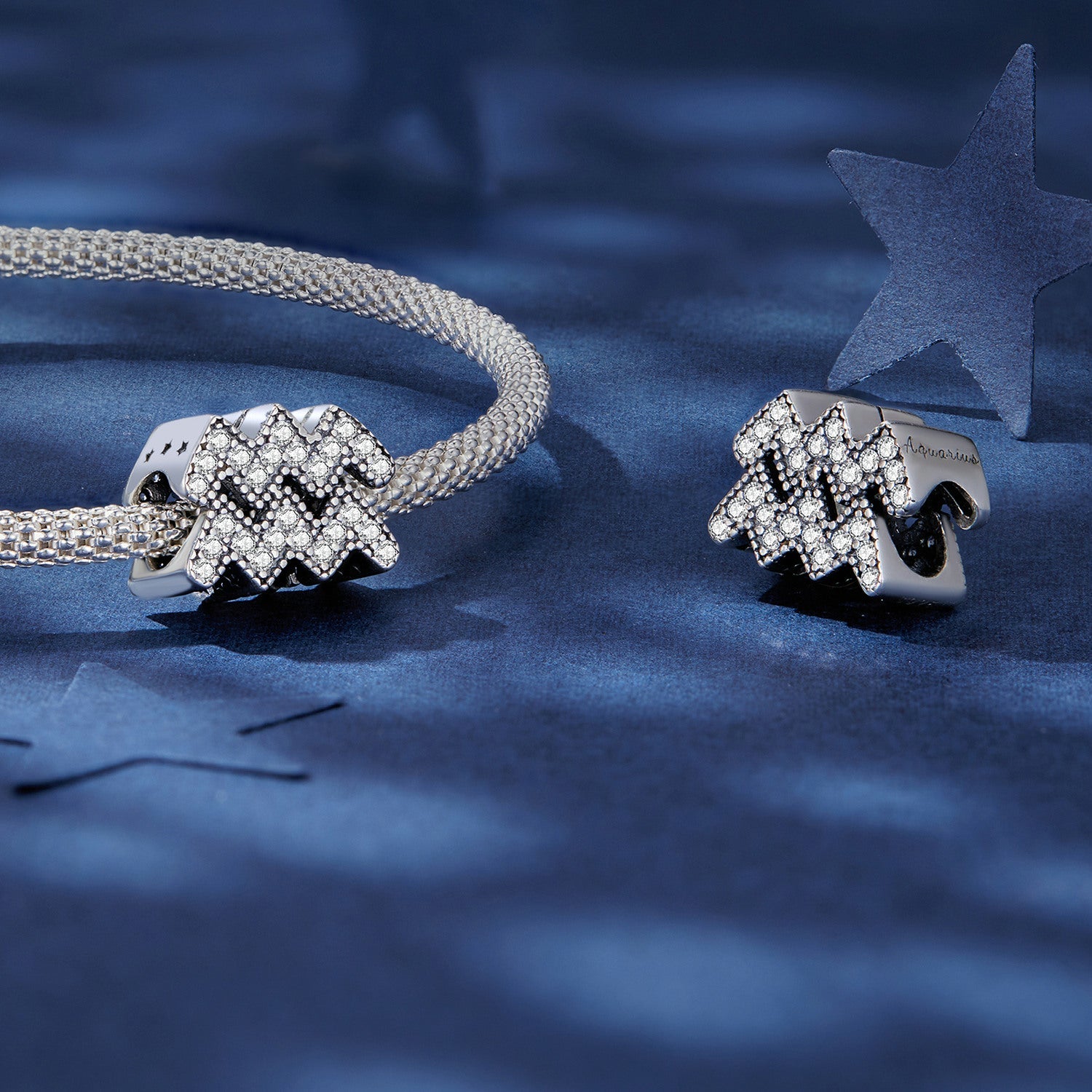 Silver Charm Aquarius Lucky Sign CZ Charm For Sale - sursenso Charm