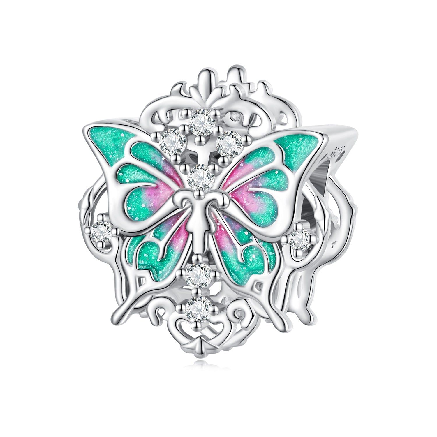 Silver Charm Baroque Butterfly CZ Charm For Sale - sursenso Charm
