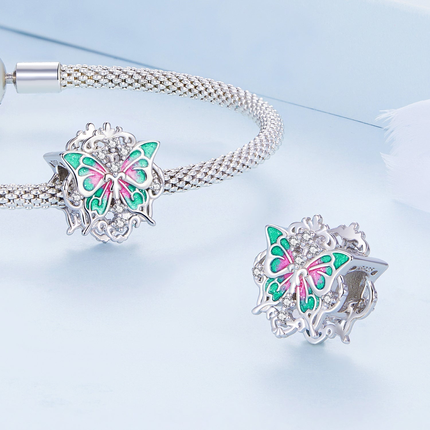 Silver Charm Baroque Butterfly CZ Charm For Sale - sursenso Charm