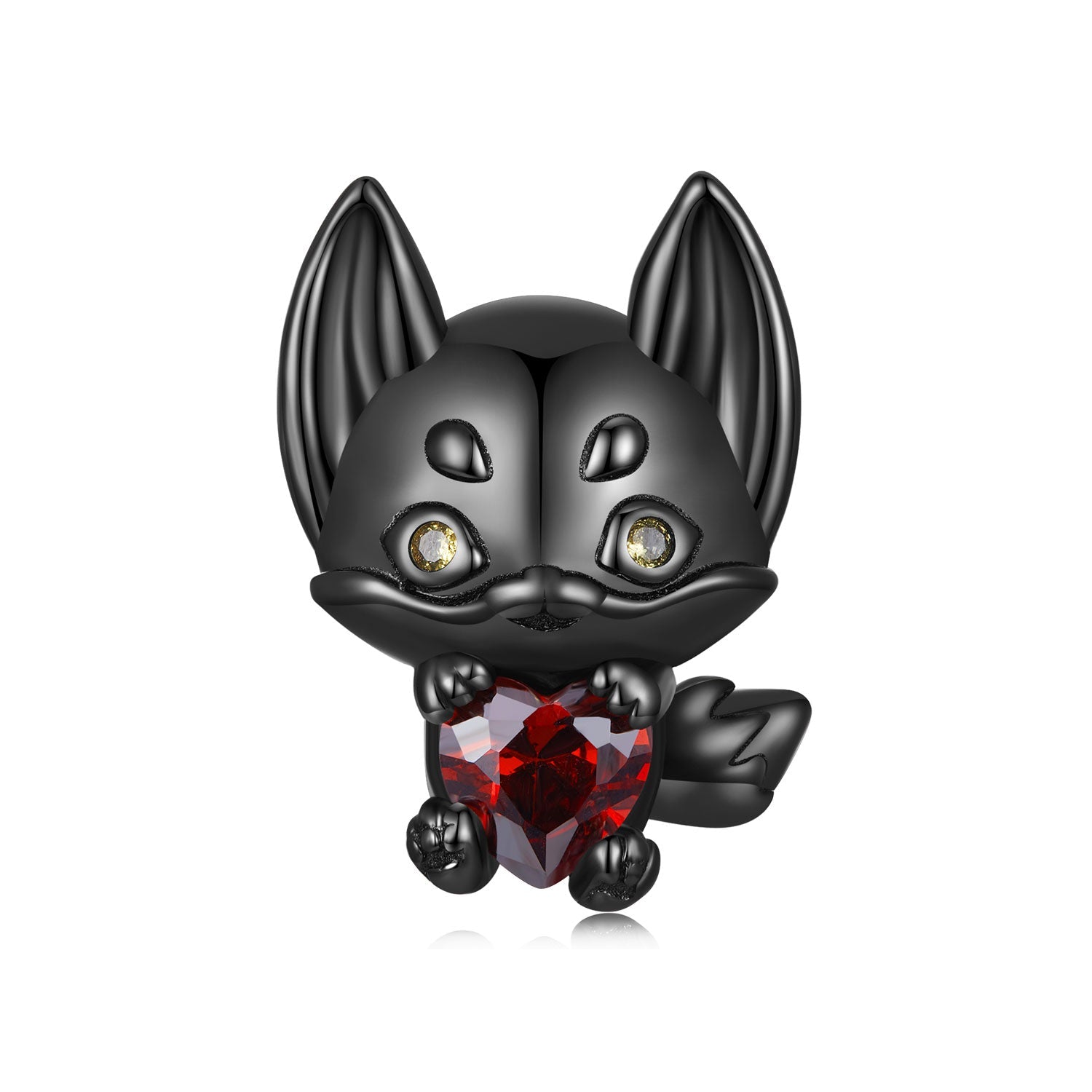 Silver Charm Black Fox with A Red Heart CZ Charm For Sale - sursenso Charm